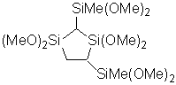2,4-Bis(methyldimethoxysilyl)-1,1,3,3-tetramethoxy-1,3-disilacyclopentane 구조식, C13H34O8Si4