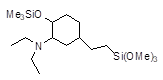 2-[{3-(N,N-Diethylamino)-4-trimethylsiloxy}cyclohexyl]ethyltrimethoxysilane 구조식, C18H41NO4Si2