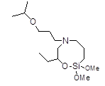 1,1-Dimethoxy-5-(3-isopropoxypropyl)-3-ethyl--2-oxa-5-aza-1-silacyclooctane 구조식, C15H33NO4Si