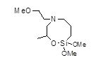 1,1-Dimethoxy-5-(2-methoxyethyl)-3-methyl--2-oxa-5-aza-1-silacyclooctane 구조식, C11H25NO4Si
