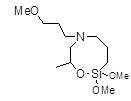1,1-Dimethoxy-5-(3-methoxypropyl)-3-methyl-2-oxa-5-aza-1-silacyclooctane 구조식, C12H27NO4Si