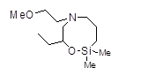 1,1-Dimethyl-5-(2-methoxyethyl)-3-ethyl--2-oxa-5-aza-1-silacyclooctane 구조식, C12H27NO2Si