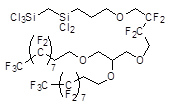1-(4,4,6,6,6-Pentachloro-4,6-disilahexyloxy)-4-(2,3-bis(perfluorooctyl-2-ethoxy)propoxy)-1H,1H,4H,4H-perfluorobutane 구조식, C33H25Cl5F42O4Si2