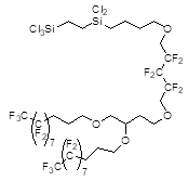1-(5,5,8,8,8-Pentachloro-5,8-disilaoctyloxy)-5-[3,4-bis(perfluorooctyl-3-propoxy)butoxy]-1H,1H,5H,5H-perfluoropentane 구조식, C37H35Cl5F40O4Si2