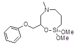 3-Phenoxymethyl-1,1-dimethoxy-5-methyl-2-oxa-5-aza-1-silacyclooctane 구조식, C15H25NO4Si