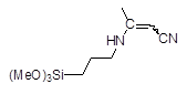 3-[3-(Trimethoxysilyl)propylamino]but-2-enenitrile 구조식, C10H20N2O3Si