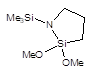 N-(Trimethylsilyl)aza-2,2-dimethoxy-2-silacyclopentane 구조식, CAS 96743-08-7, C8H21NO2Si2