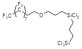 [3-{3-(Heptadecafluoro-1,1,2,2-tetrahydrodecyloxy)propyl}dichlorosilylpropyl]trichlorosilane 구조식, C16H16Cl5F17OSi2
