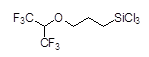 [3-(1,1,1,3,3,3-Hexafluoroisopropoxy)propyl]trichlorosilane 구조식, CAS 1402660-23-4, C6H7Cl3F6OSi