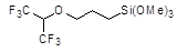 [3-(1,1,1,3,3,3-Hexafluoroisopropoxy)propyl]trimethoxysilane 구조식, CAS 1402660-24-5, C9H16F6O4Si