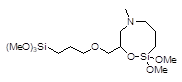 3-[3-(trimethoxysilyl)propoxymethyl]-1,1-dimethoxy-5-methyl-2-oxa-5-aza-1-silacyclooctane 구조식, C15H35NO7Si2