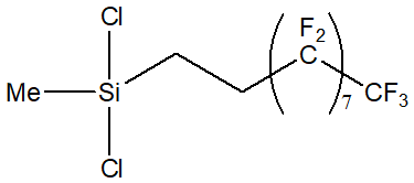 (Heptadecafluoro-1,1,2,2-tetrahydrodecyl)methyldichlorosilane 구조식, CAS 3102-79-2, C11H7Cl2F17Si