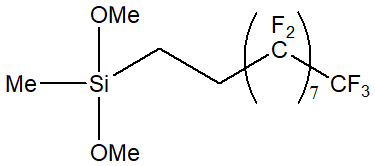 (Heptadecafluoro-1,1,2,2-tetrahydrodecyl)methyldimethoxysilane 구조식, CAS 83038-84-0, C13H13F17O2Si