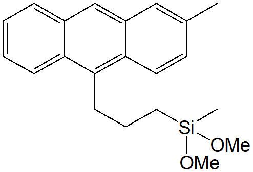 10-(3-dimethoxymethylsilylpropyl)-2-methylanthracene (Mixture of isomer) 구조식, C21H26O2Si