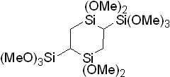 2,5-Bis(trimethoxysilyl)- 1,1,4,4- tetramethoxy-1,4-disilacyclohexane 구조식, C14H36O10Si4