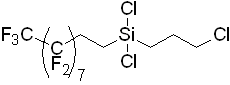 (Heptadecafluoro-1,1,2,2-tetrahydrodecyl)-3-chloropropyldichlorosilane 구조식, C13H10Cl3F17Si