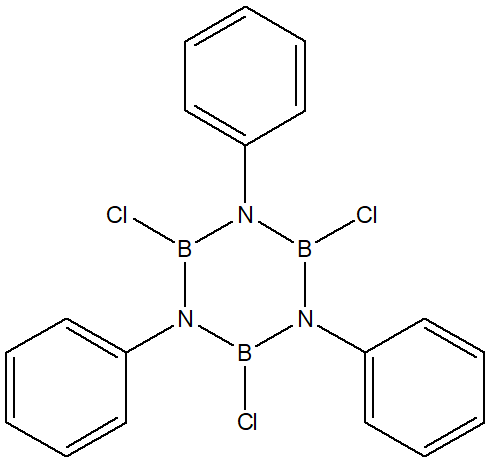 1,3,5-triphenyl-2,4,6-trichloroborazine 구조식, C18H15B3Cl3N3