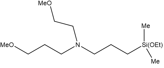 3-[N-(2-Methoxyethyl)-N-(3-methoxypropyl)amino]propyldimethylethoxysilane structural formula, C14H33NO3Si