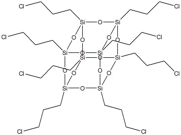 Octakis(3-chloropropyl)-T8-silsesquioxane, 구조식, C24H48Cl8O12Si8