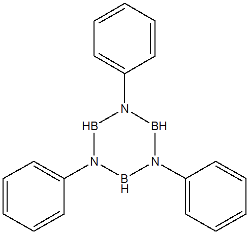 1,3,5-Triphenylborazine 구조식, C18H18B3N3